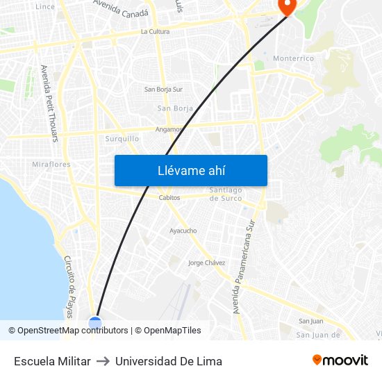 Escuela Militar to Universidad De Lima map