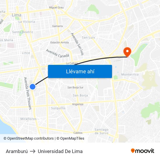 Aramburú to Universidad De Lima map