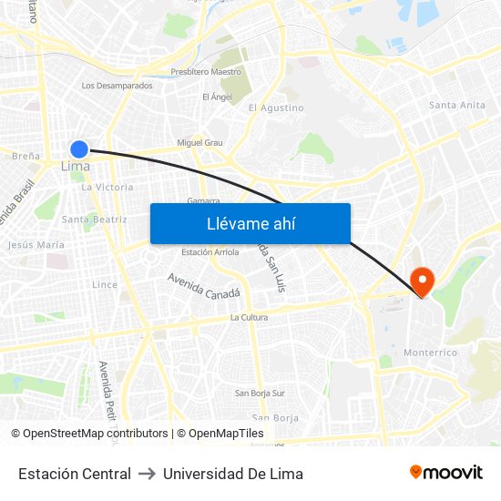 Estación Central to Universidad De Lima map