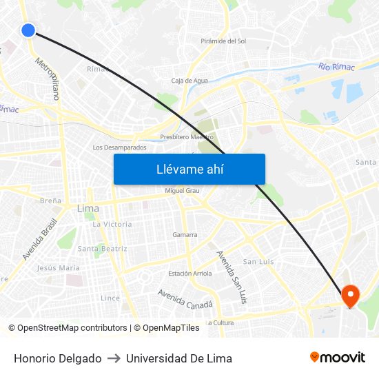 Honorio Delgado to Universidad De Lima map