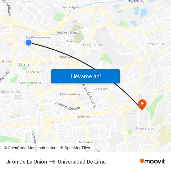 Jirón De La Unión to Universidad De Lima map