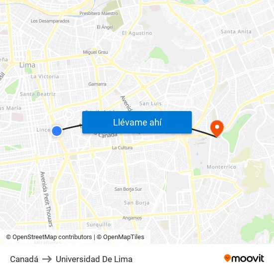 Canadá to Universidad De Lima map