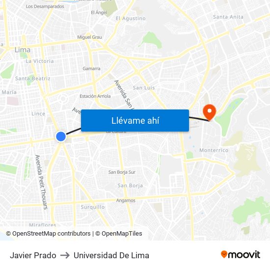 Javier Prado to Universidad De Lima map