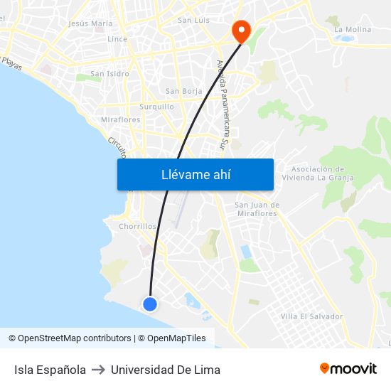 Isla Española to Universidad De Lima map