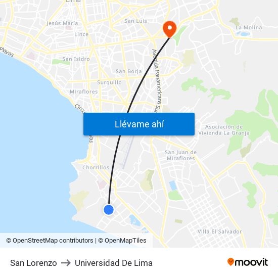 San Lorenzo to Universidad De Lima map