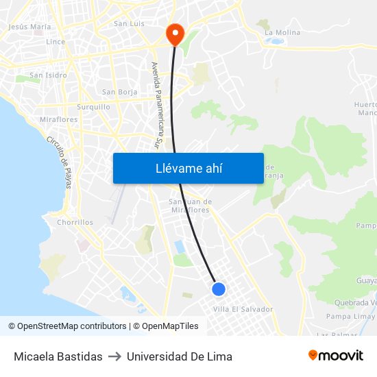 Micaela Bastidas to Universidad De Lima map