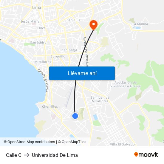 Calle C to Universidad De Lima map