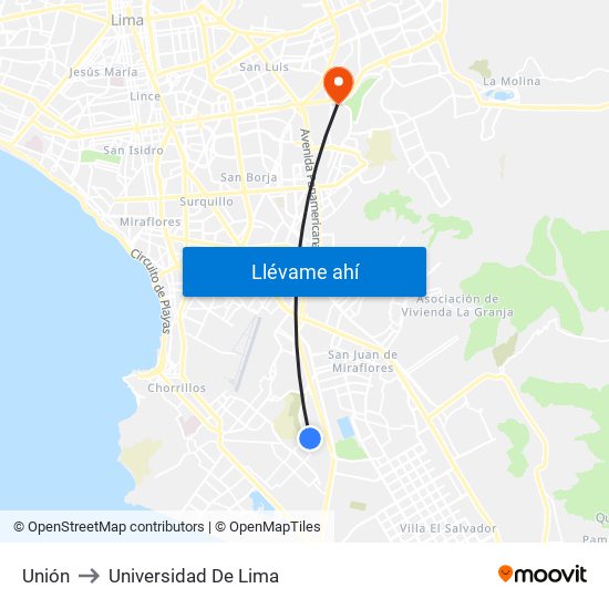 Unión to Universidad De Lima map