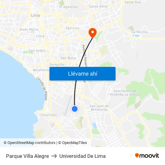 Parque Villa Alegre to Universidad De Lima map