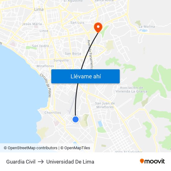 Guardia Civil to Universidad De Lima map