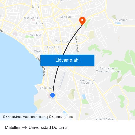 Matellini to Universidad De Lima map