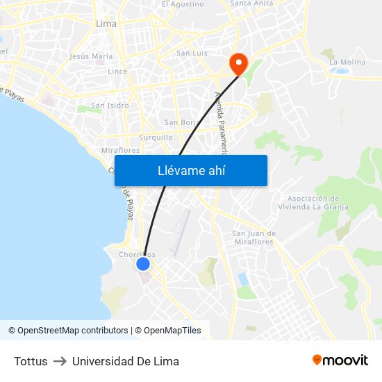 Tottus to Universidad De Lima map