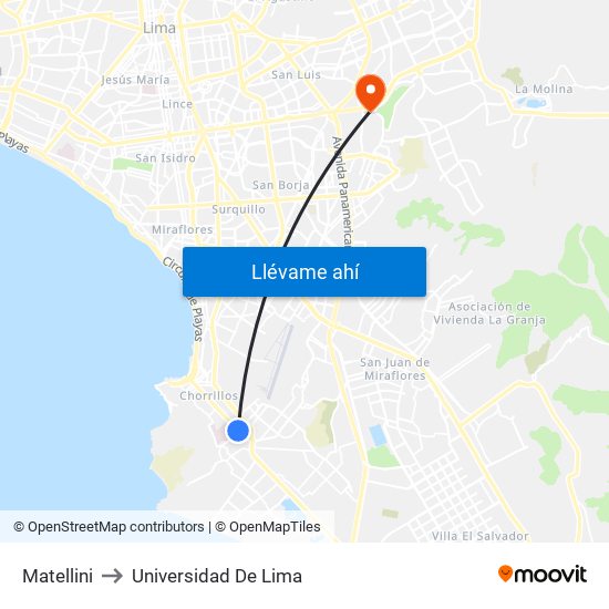 Matellini to Universidad De Lima map