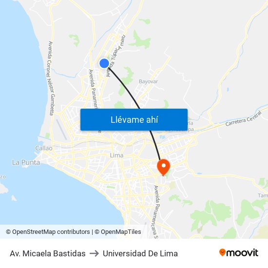 Av. Micaela Bastidas to Universidad De Lima map