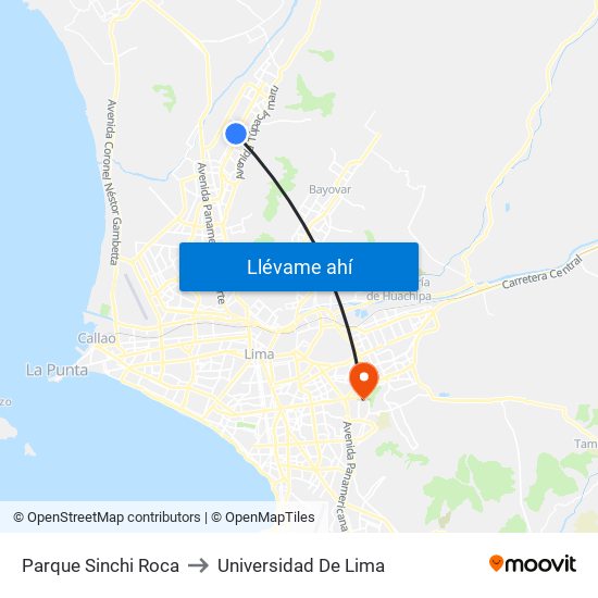 Parque Sinchi Roca to Universidad De Lima map