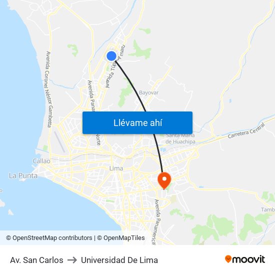 Av. San Carlos to Universidad De Lima map