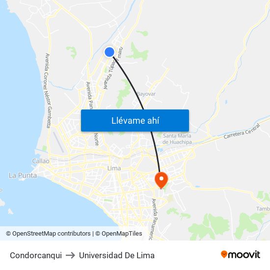 Condorcanqui to Universidad De Lima map