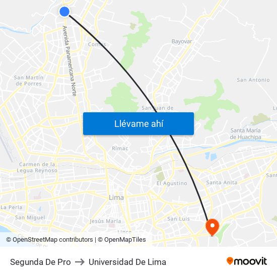 Segunda De Pro to Universidad De Lima map