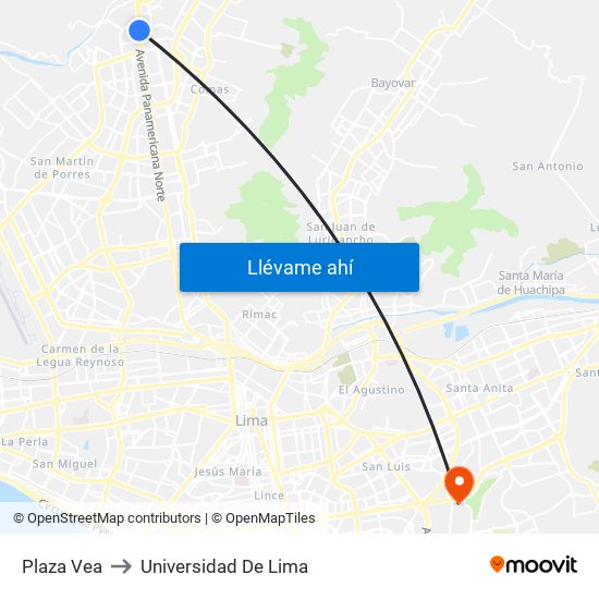Plaza Vea to Universidad De Lima map