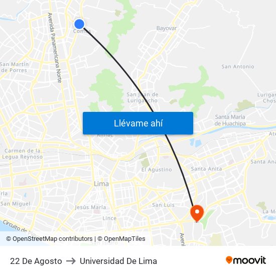22 De Agosto to Universidad De Lima map