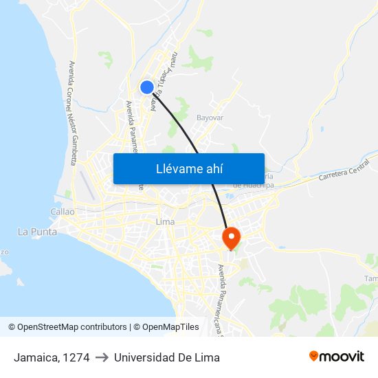 Jamaica, 1274 to Universidad De Lima map