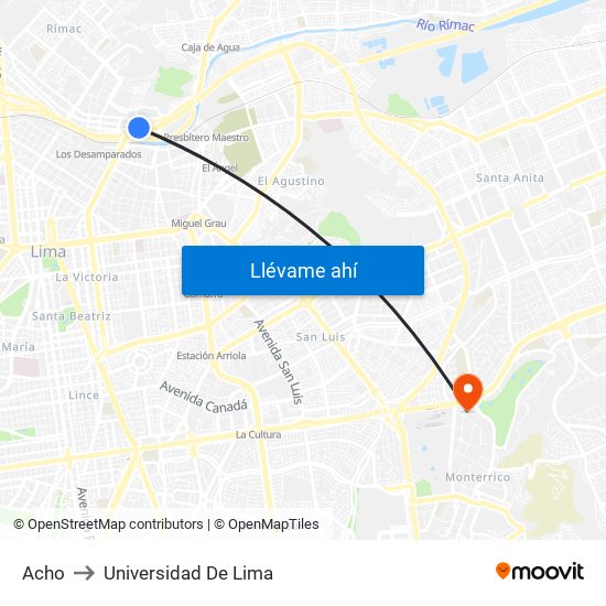 Acho to Universidad De Lima map