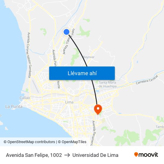 Avenida San Felipe, 1002 to Universidad De Lima map