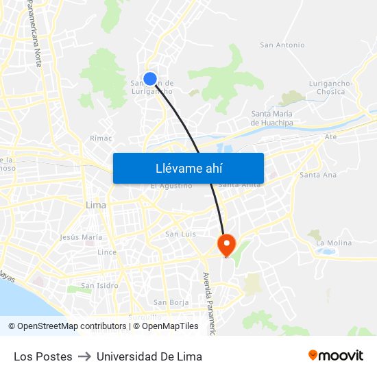 Los Postes to Universidad De Lima map