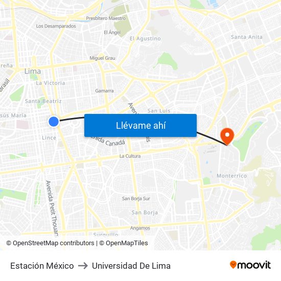 Estación México to Universidad De Lima map