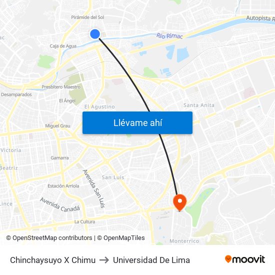 Chinchaysuyo X Chimu to Universidad De Lima map