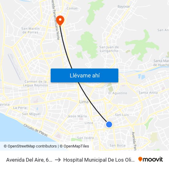 Avenida Del Aire, 601 to Hospìtal Municipal De Los Olivos map