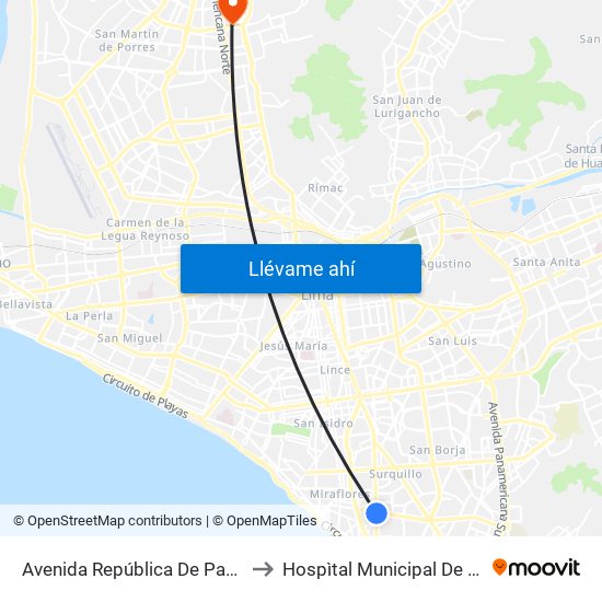 Avenida República De Panamá, 6239 to Hospìtal Municipal De Los Olivos map