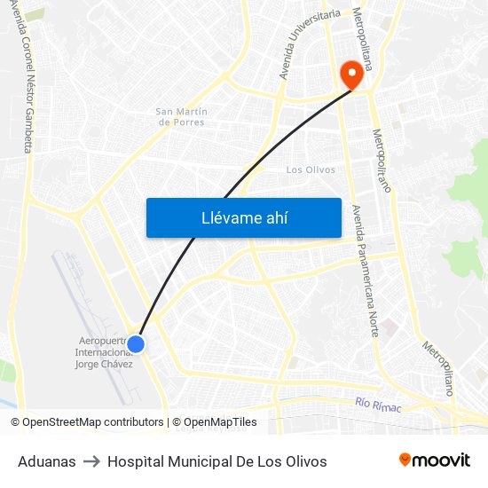 Aduanas to Hospìtal Municipal De Los Olivos map