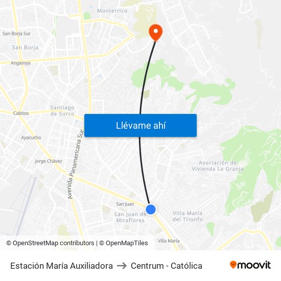 Estación María Auxiliadora to Centrum - Católica map