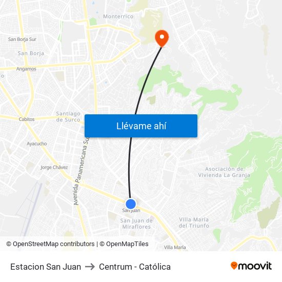 Estacion San Juan to Centrum - Católica map