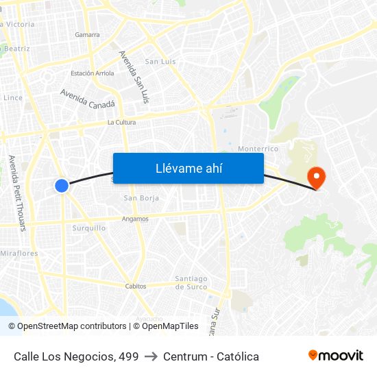 Calle Los Negocios, 499 to Centrum - Católica map