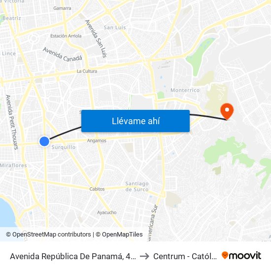 Avenida República De Panamá, 4746 to Centrum - Católica map