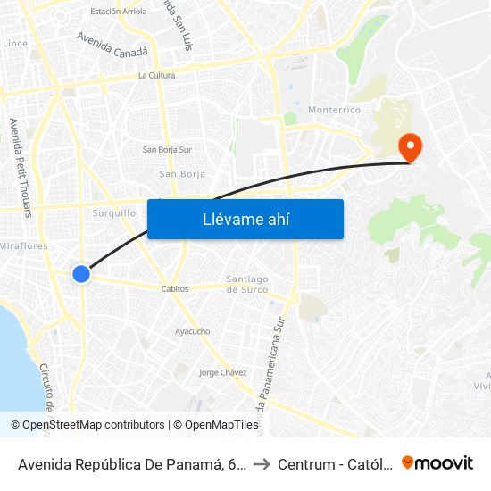Avenida República De Panamá, 6190 to Centrum - Católica map