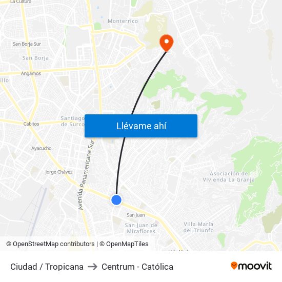 Ciudad / Tropicana to Centrum - Católica map