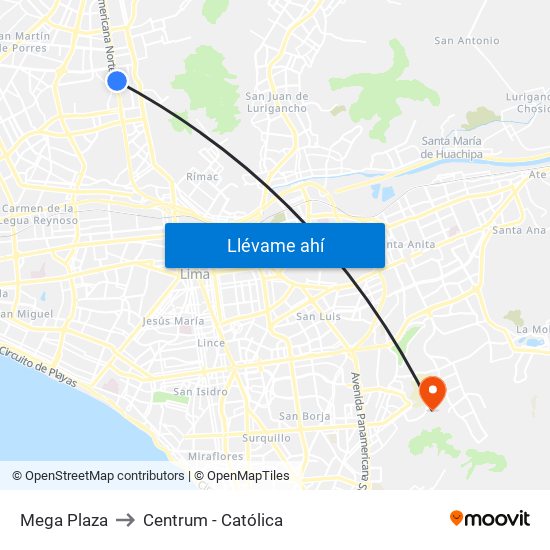 Mega Plaza to Centrum - Católica map