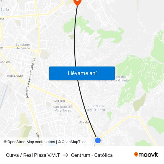 Curva / Real Plaza V.M.T. to Centrum - Católica map