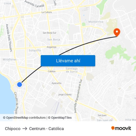 Chipoco to Centrum - Católica map