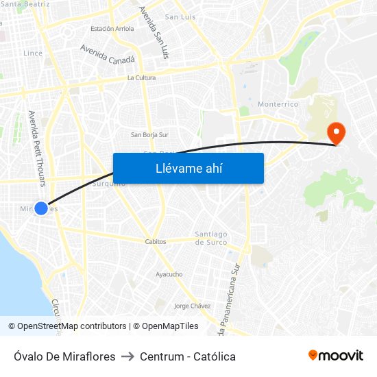 Óvalo De Miraflores to Centrum - Católica map