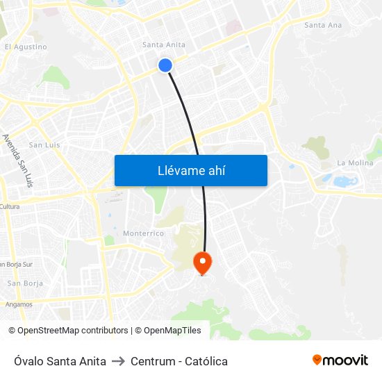 Óvalo Santa Anita to Centrum - Católica map