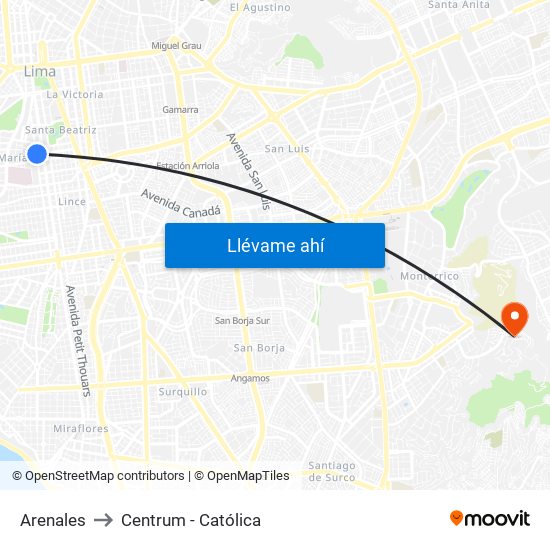 Arenales to Centrum - Católica map