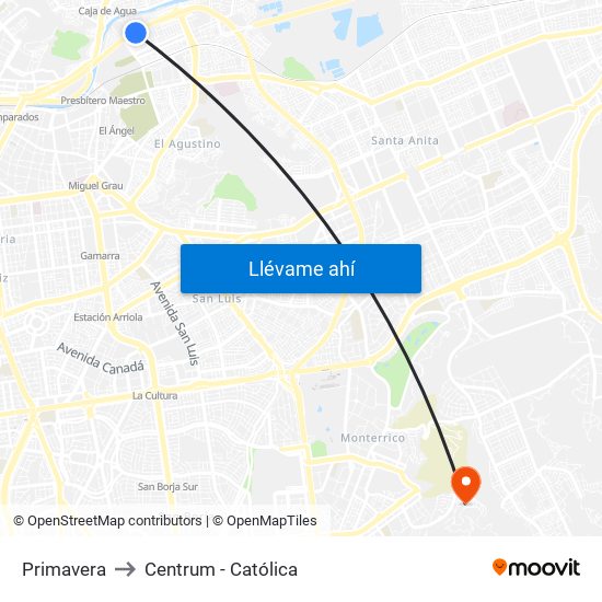 Primavera to Centrum - Católica map