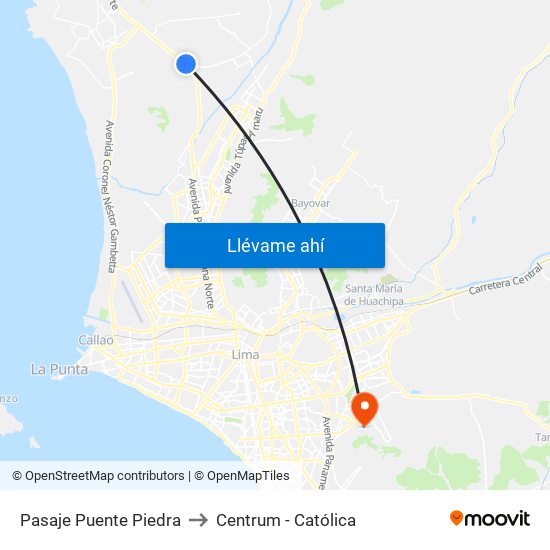 Pasaje Puente Piedra to Centrum - Católica map