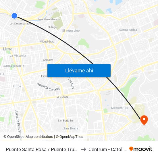 Puente Santa Rosa / Puente Trujillo to Centrum - Católica map