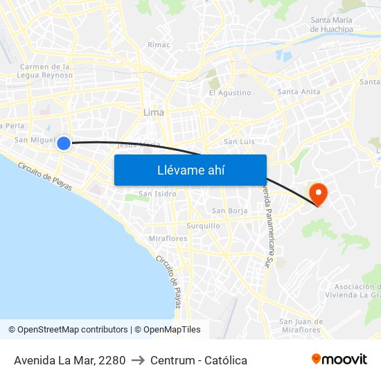 Avenida La Mar, 2280 to Centrum - Católica map