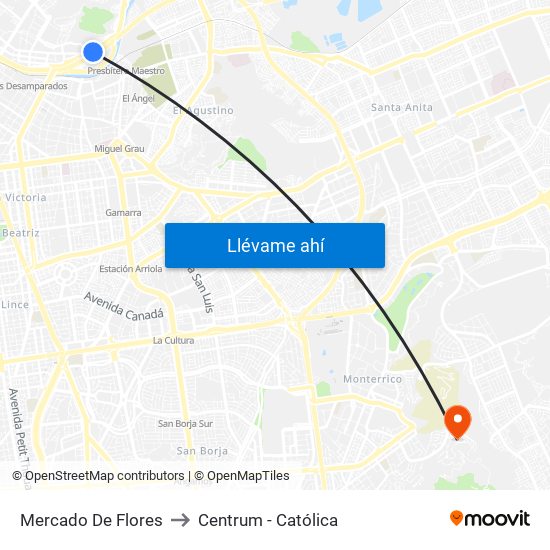 Mercado De Flores to Centrum - Católica map